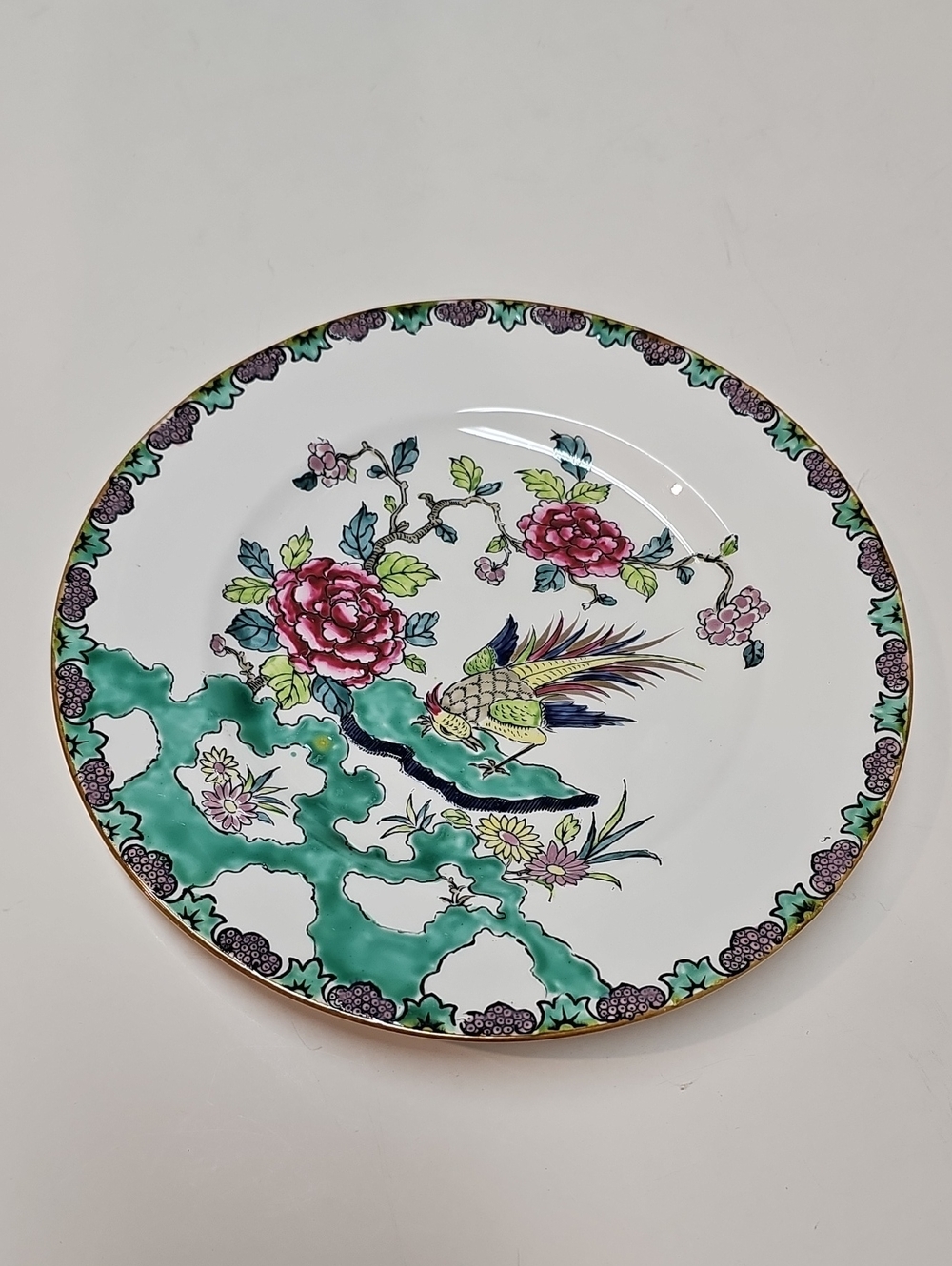 Vintage Crown Staffordshire "Rock Bird" Hand-painted Porcelain 8.5" Salad Plate